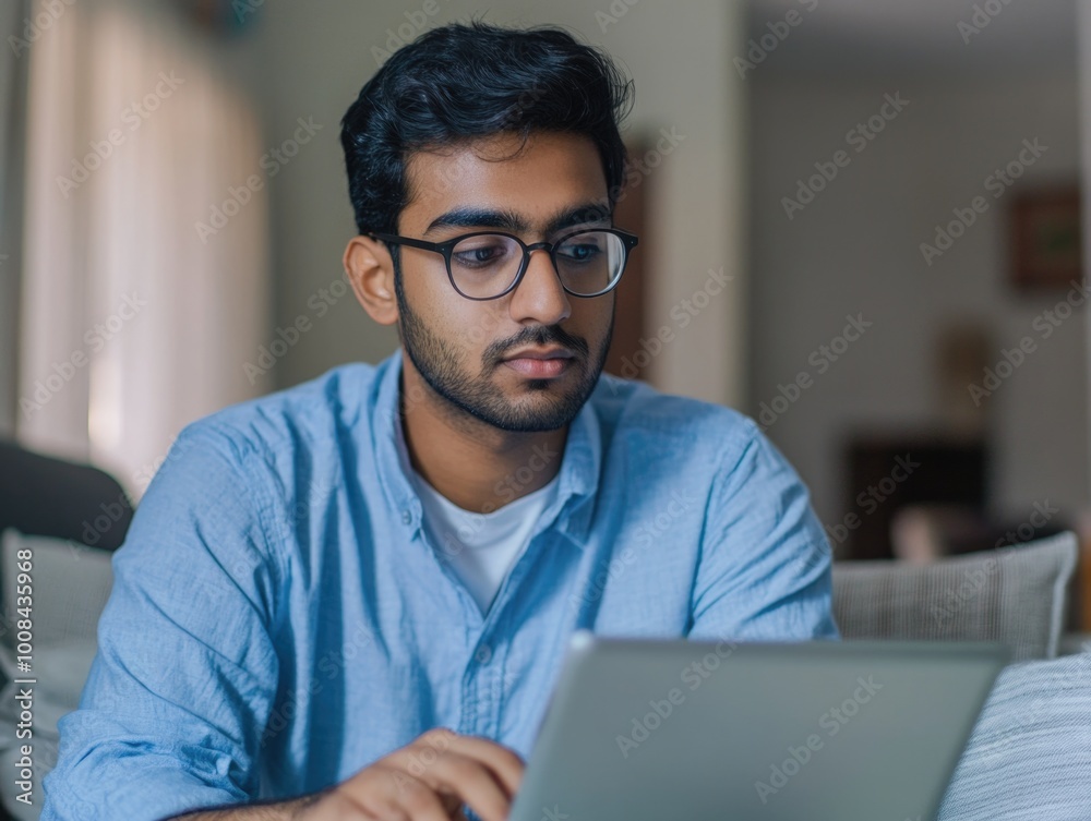 Young Man Studying on Laptop Young Man Studying on Laptop