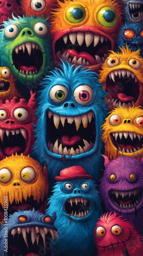 Funny monster characters. Monster, cartoon, characters, halloween poster, flyer, advertising. Room for copy space.