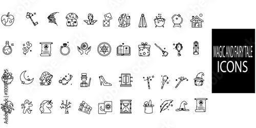 Magic and fairy tale 44 linear icons collection.Vector illustration.