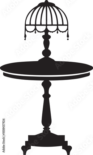 a vector silhouette image of a lamp table on a white background Art & Illustration