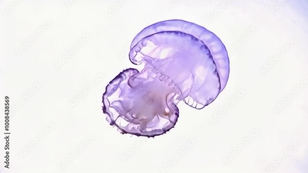 Jellyfish gracefully swimming against plain white background Jellyfish gracefully swimming against plain white background