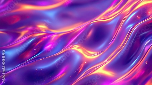 Blurred concept of shiny holographic spectrum. Dynamic, colorful gradient blending seamlessly with abstract shapes in violet tones. Ideal for digital art or tech themes.