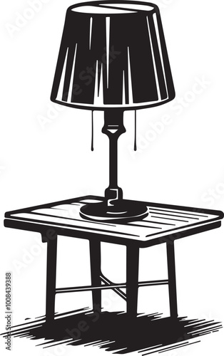 a vector silhouette image of a lamp table on a white background Art & Illustration