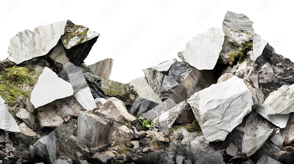 Nature scenes divided into geometric or irregular shapes with contrasting textures or colors