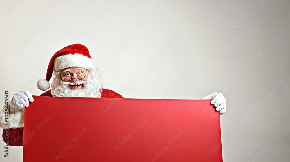 Naklejka premium Christmas santa claus holding a red banner on a white background