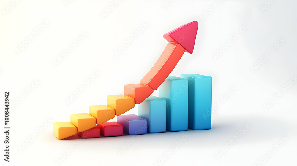 3D Illustration of Colorful Growth Chart with Upward Arrow 3D Illustration of Colorful Growth Chart with Upward Arrow