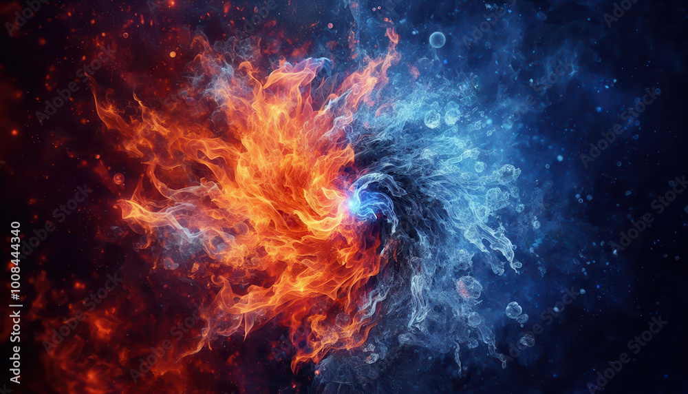 hot and cold concept.fire and ice element background hot and cold concept.fire and ice element background