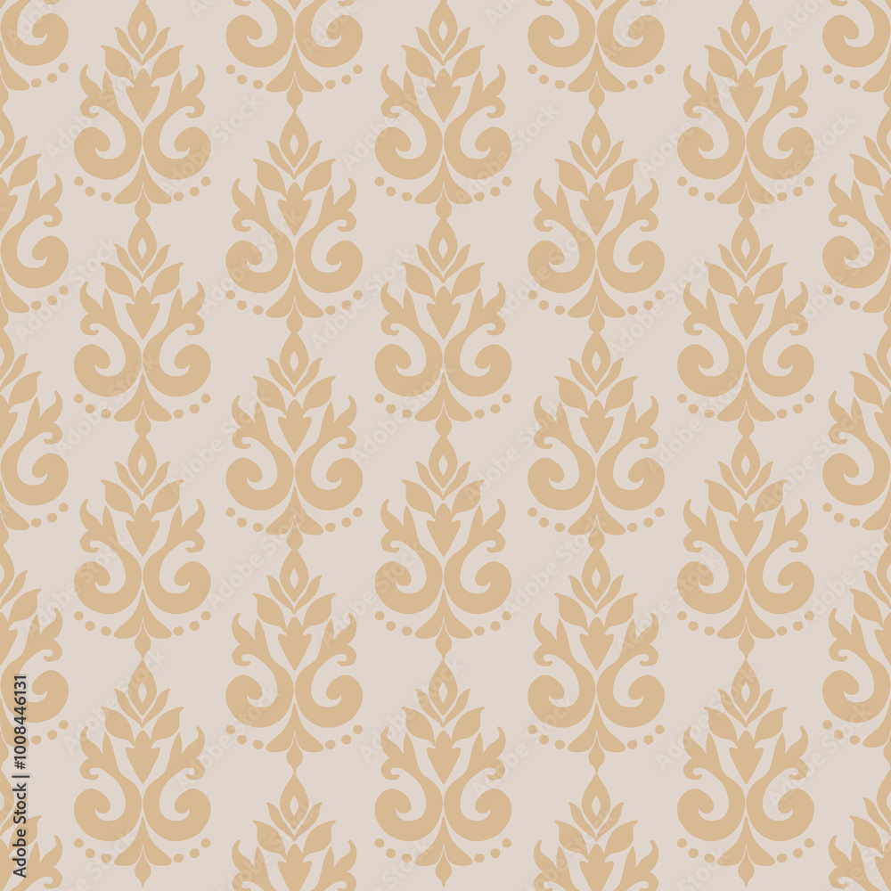 Damask seamless pattern with elements, Cream and brown, design for textile, fabric. bedding, wall paper, decoration, interior, vector illustration Damask seamless pattern with elements, Cream and brown, design for textile, fabric. bedding, wall paper, decoration, interior, vector illustration
