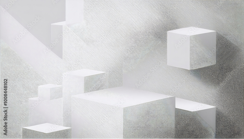 Abstract white cubes on light grey textured background create modern feel Abstract white cubes on light grey textured background create modern feel