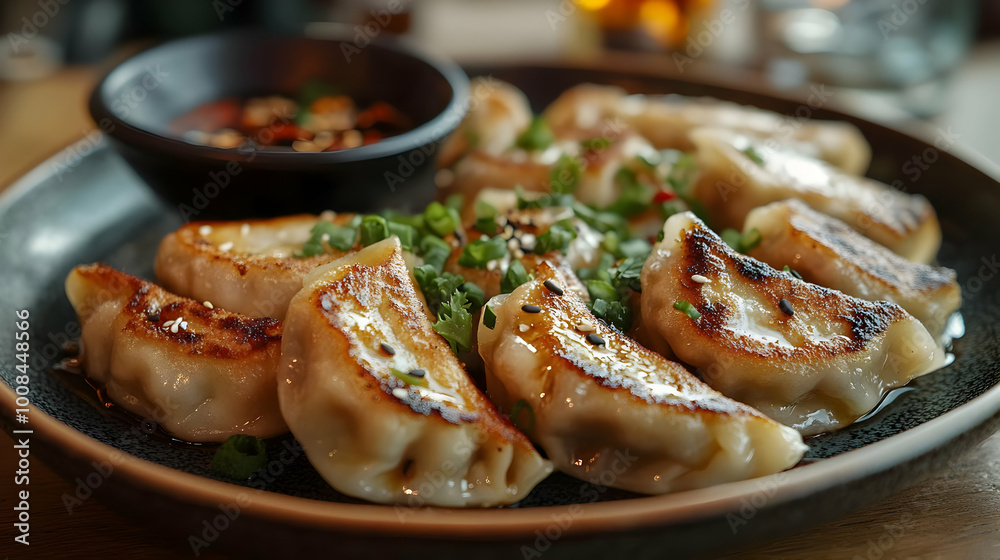 Photo of Delicious Pan Fried Sesame Seed Gyoza Dumplings Photo of Delicious Pan Fried Sesame Seed Gyoza Dumplings