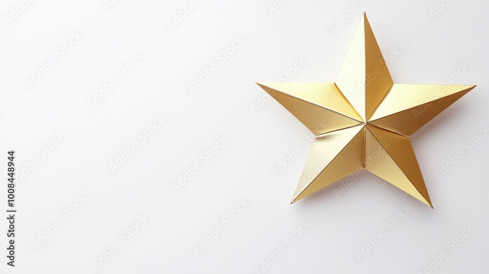 Obraz premium An intricate golden star made of folded paper sits elegantly on a smooth white surface, capturing light beautifully