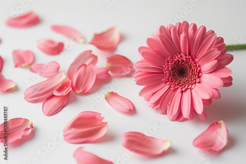 Beautiful pink gerbera daisy surrounded by delicate petals on a clean background, showcasing the charm of floral photography and nature-inspired beauty.






