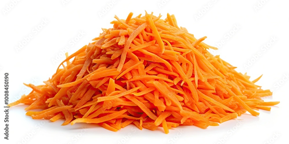 Freshly grated carrots arranged in a pile, isolated on a white background. An ideal healthy ingredient for various cooking recipes to enrich your meals. Freshly grated carrots arranged in a pile, isolated on a white background. An ideal healthy ingredient for various cooking recipes to enrich your meals.