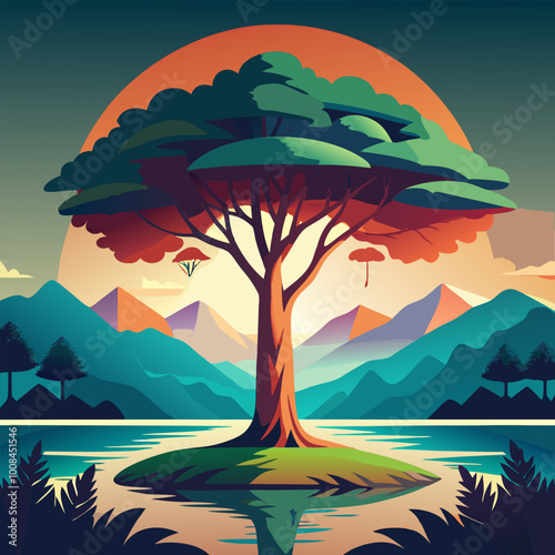 landscape with trees and mountains