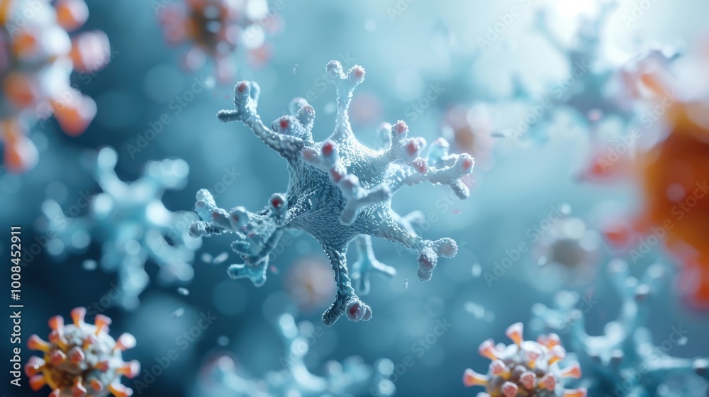 Antibodies binding to a virus, neutralizing its ability to infect cells. Antibodies binding to a virus, neutralizing its ability to infect cells.