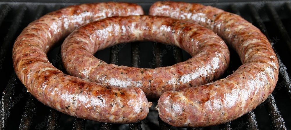 Spicy Merguez Sausages Grilling on a Barbecue, Outdoor Cooking and Summer Food Concept Spicy Merguez Sausages Grilling on a Barbecue, Outdoor Cooking and Summer Food Concept