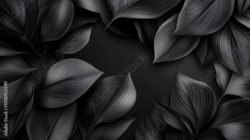 A dark, elegant arrangement of textured black leaves.