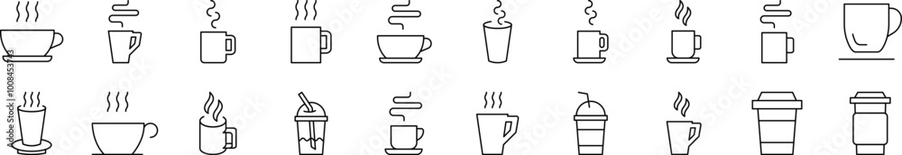 Coffee or Tea Cup Bundle of Thin Icons. Editable Stroke. Suitable for Web Sites, Books, Cards, Apps Coffee or Tea Cup Bundle of Thin Icons. Editable Stroke. Suitable for Web Sites, Books, Cards, Apps