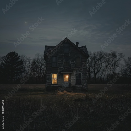 Abandoned Building with Chilling Red Lights photo