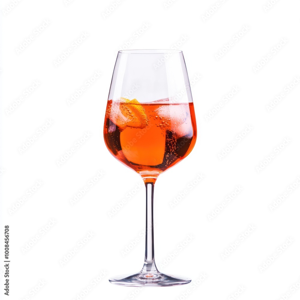 Refreshing Aperol Spritz Cocktail in Wine Glass with Bright Orange Liquid and Bubbles, Isolated on White Background Refreshing Aperol Spritz Cocktail in Wine Glass with Bright Orange Liquid and Bubbles, Isolated on White Background