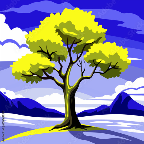 landscape with tree and mountains