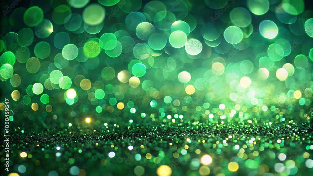 Beautiful bokeh background emerges from defocused green sparkles and blurred lights, creating stunning visual effects Beautiful bokeh background emerges from defocused green sparkles and blurred lights, creating stunning visual effects
