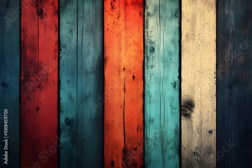 Colorful wooden planks arranged in a vertical pattern.