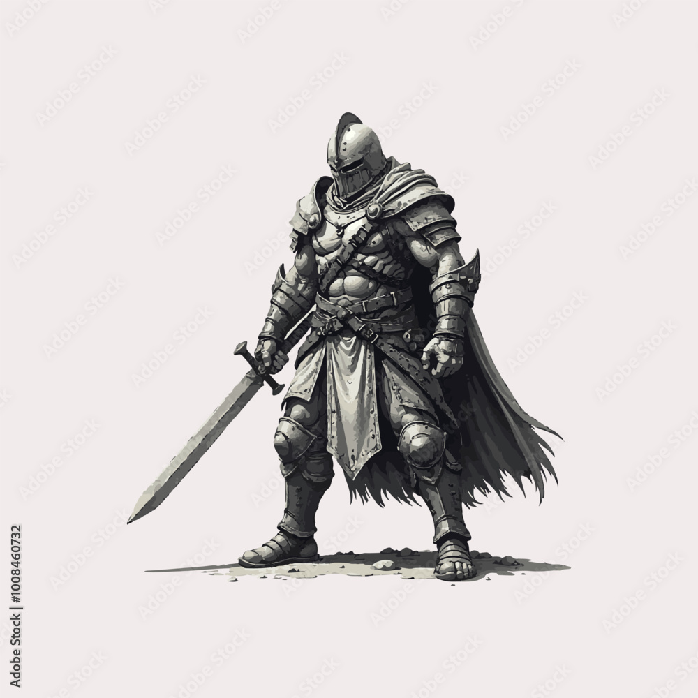 Fantasy Warrior vector artwork. Medieval Knight With Sword. ancient fighter Fantasy Warrior vector artwork. Medieval Knight With Sword. ancient fighter