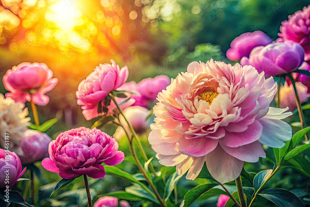 Fototapeta premium Delicate Watercolor Peony Flowers in Soft Pastel Shades for Elegant Floral Design and Decor