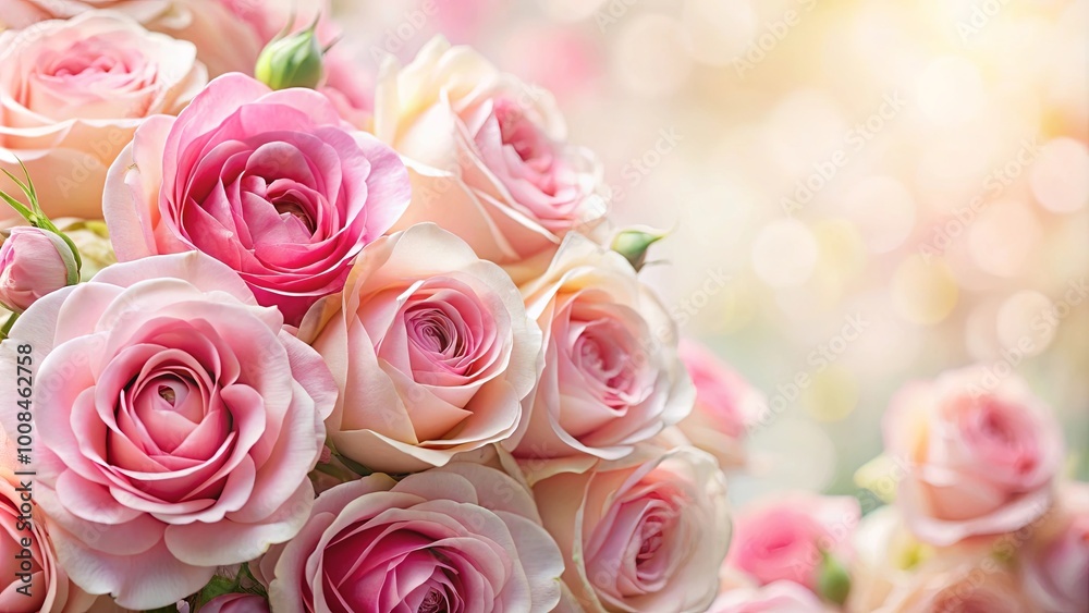 A Delicate Bouquet of Pink Roses in Soft Focus, Evoking Feelings of Romance and Tranquility A Delicate Bouquet of Pink Roses in Soft Focus, Evoking Feelings of Romance and Tranquility