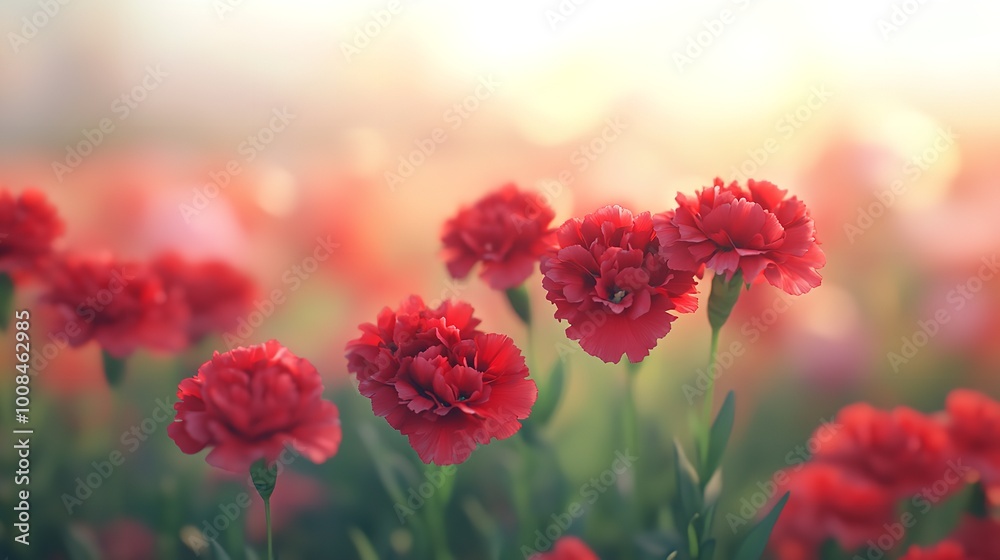 Close-Up View of Lovely Red Carnations Blooming - Oil Painting Close-Up View of Lovely Red Carnations Blooming - Oil Painting