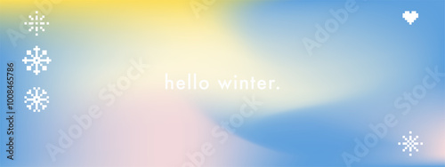 Minimalist winter sky with snowflakes. Pastel gradient winter season background. Soft pastel colors. Merry Christmas and New Year vector background for holiday greetings, Xmas festive decorations