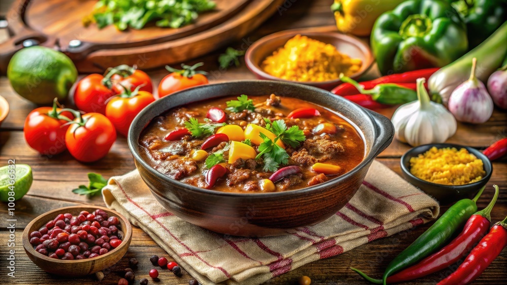 Delicious Homemade Chili Preparation with Fresh Ingredients in a Warm and Inviting Kitchen Setting Delicious Homemade Chili Preparation with Fresh Ingredients in a Warm and Inviting Kitchen Setting
