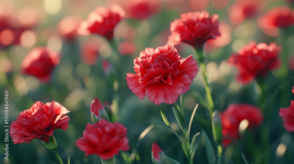 Close-up View of Lovely Red Carnations Blooming in the Flower Bed Close-up View of Lovely Red Carnations Blooming in the Flower Bed