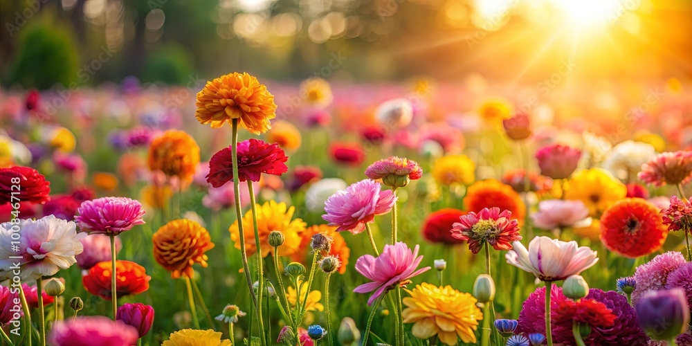 A vibrant tapestry of blossoming flowers bathed in golden sunlight, creating a breathtaking display of nature's artistry. A vibrant tapestry of blossoming flowers bathed in golden sunlight, creating a breathtaking display of nature's artistry.