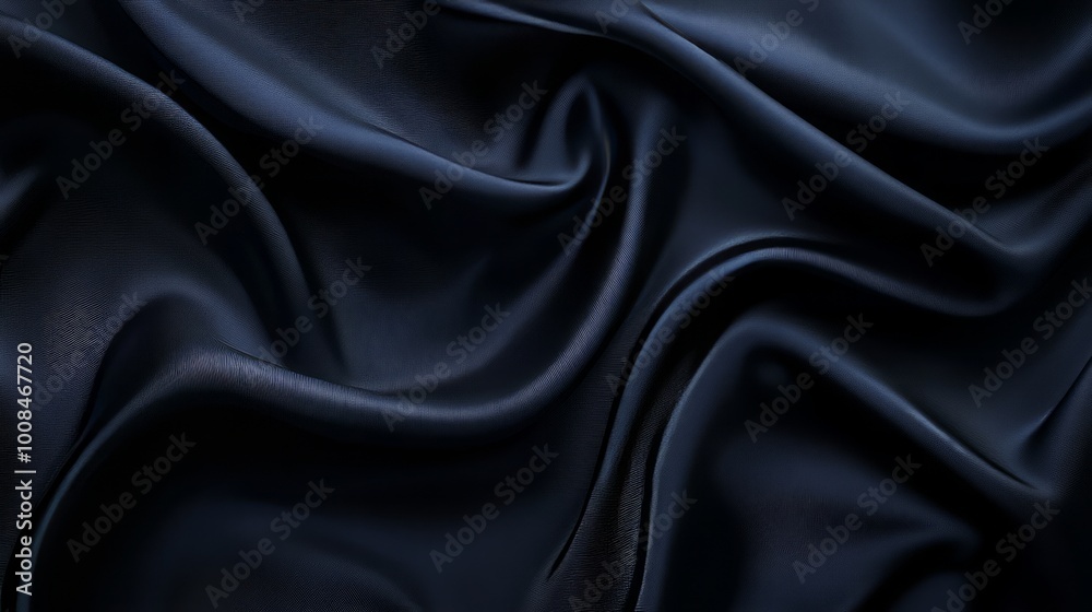 Black delicate silk fabric, combining deep indigo with soft black, with a smooth velvet texture, conveying the quiet elegance of night time, hyperrealistic 4K photo. Black delicate silk fabric, combining deep indigo with soft black, with a smooth velvet texture, conveying the quiet elegance of night time, hyperrealistic 4K photo.