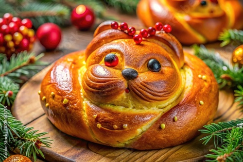 Deliciously Baked Lussekatt - Traditional Swedish Saffron Bun Shaped Like a Curling Cat for Christmas photo