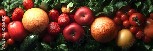 Realistic 3D Render: Still Life of Fruits and Vegetables