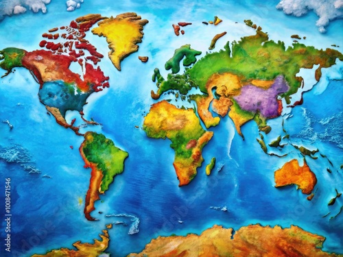 Detailed and colorful huge world map illustrating continents, countries, and oceans for educational use