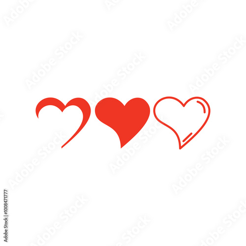 Happy Valentines Day. Red hearts on a white background. Set of red hearts on a white background. Red hearts on white background. Love icon set. Flat design.