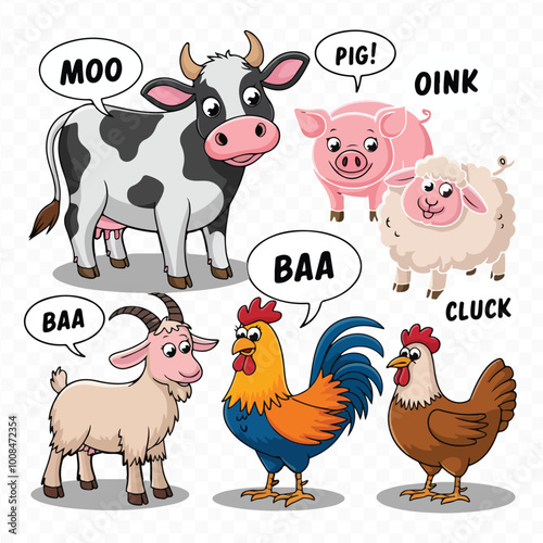Famer Animal Clipart Bundle on transparent Background with cow chicken pig horse goat sheep