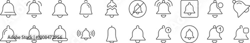 Bell as Ring and Notification Icon Set for UI, Placards, Books, Apps. Editable Stroke. Suitable for Web Sites, Books, Cards, Apps