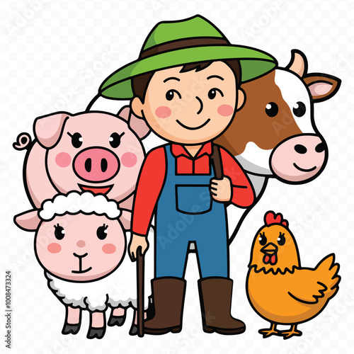 Famer Animal Clipart Bundle on transparent Background with cow chicken pig horse goat sheep