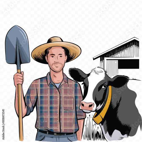 Famer Animal Clipart Bundle on transparent Background with cow chicken pig horse goat sheep