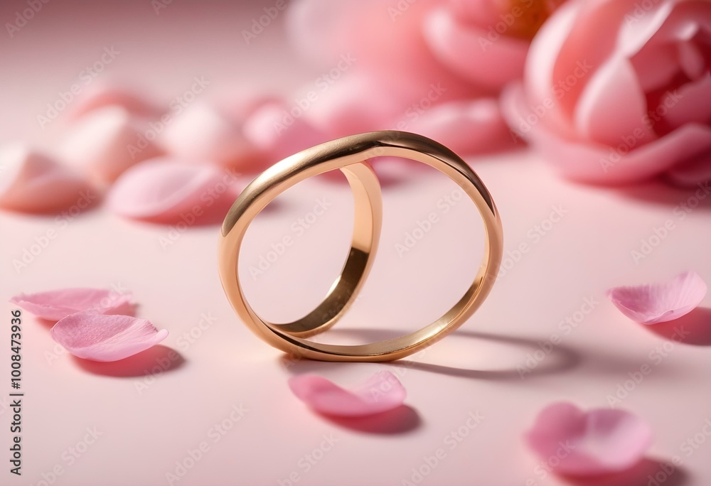 A close-up of a gold ring with a circular design, floating against a blurred background A close-up of a gold ring with a circular design, floating against a blurred background