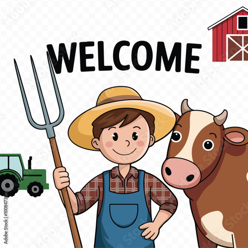 Famer Animal Clipart Bundle on transparent Background with cow chicken pig horse goat sheep