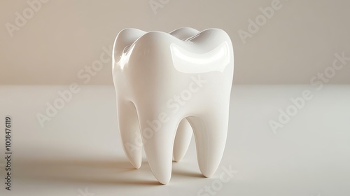 White tooth, three-dimensional illustration set against a light background. Vector illustration