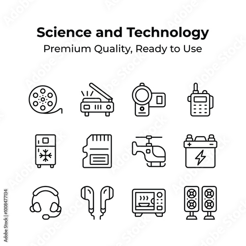 Set of science and technology icons in modern style
