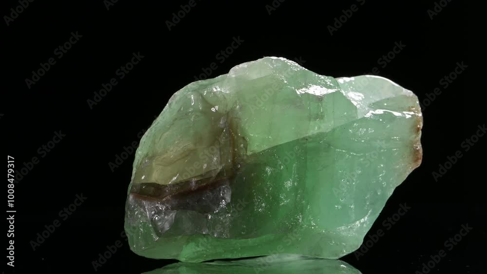 Green Calcite (calcium carbonate - CaCO3) sample rotating slowly Green Calcite (calcium carbonate - CaCO3) sample rotating slowly