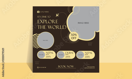 Travel tour promotional flyer template design illustration.